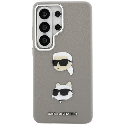 Étui pour Samsung Galaxy S26 Ultra S948, Karl Lagerfeld, Saffiano Karl & Choupette's Head Pin, Gris