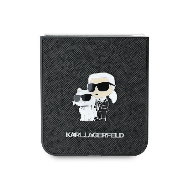Custodia per Samsung Galaxy Z Flip7 FE F761 / Z Flip6 F741, Karl Lagerfeld, Saffiano Karl & Choupette Metal, Nera