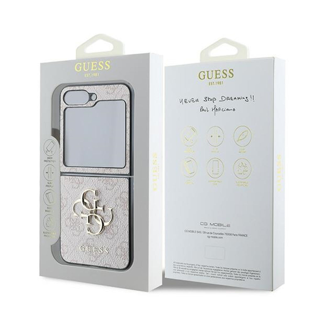 Étui pour Samsung Galaxy Z Flip7 FE F761 / Z Flip6 F741, Guess, Logo Métal 4G, Rose