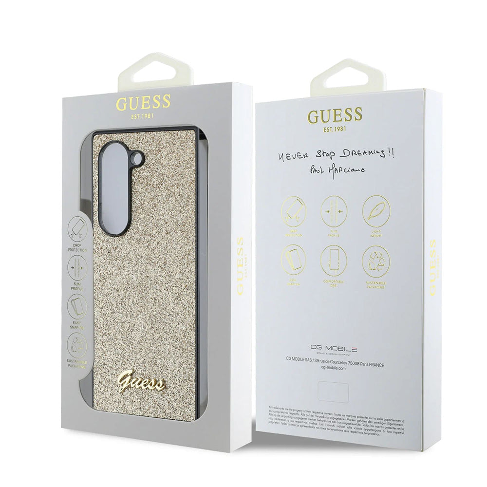Custodia per Samsung Galaxy Z Fold6 F956, Guess, Glitter Script, Dorata