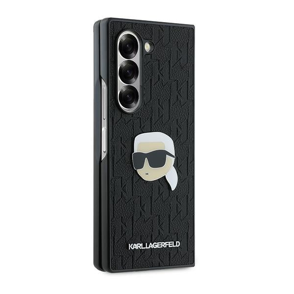 Custodia per Samsung Galaxy Z Fold6 F956, Karl Lagerfeld, Saffiano Monogram Karl's Head Metal, Nera
