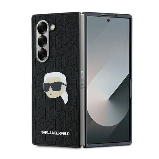 Étui pour Samsung Galaxy Z Fold6 F956, Karl Lagerfeld, Saffiano Monogram Karl's Head Metal, Noir