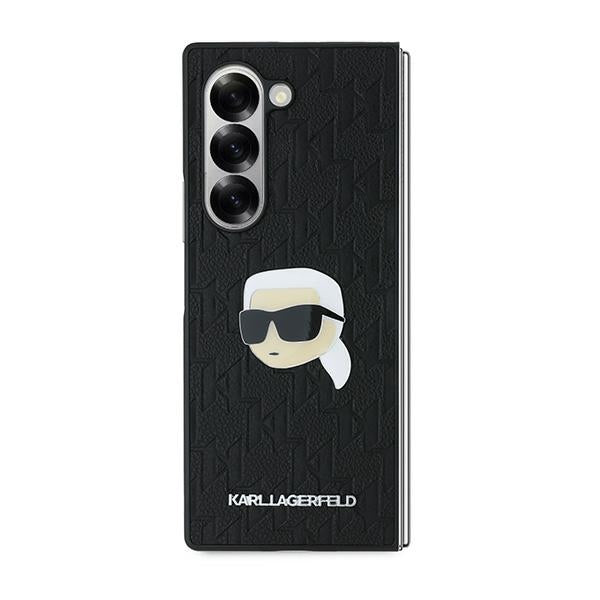 Custodia per Samsung Galaxy Z Fold6 F956, Karl Lagerfeld, Saffiano Monogram Karl's Head Metal, Nera