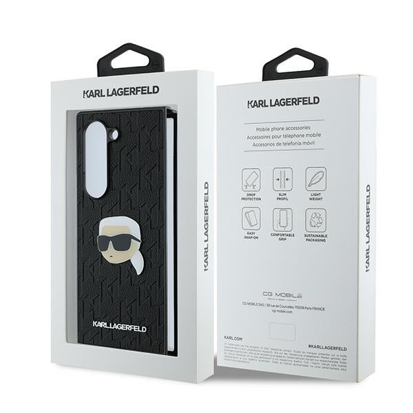 Custodia per Samsung Galaxy Z Fold6 F956, Karl Lagerfeld, Saffiano Monogram Karl's Head Metal, Nera
