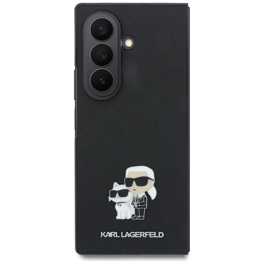 Coque pour Samsung Galaxy Z Fold8 Ultra F976, Karl Lagerfeld, Saffiano Karl & Choupette Épingle Métallique, Noire