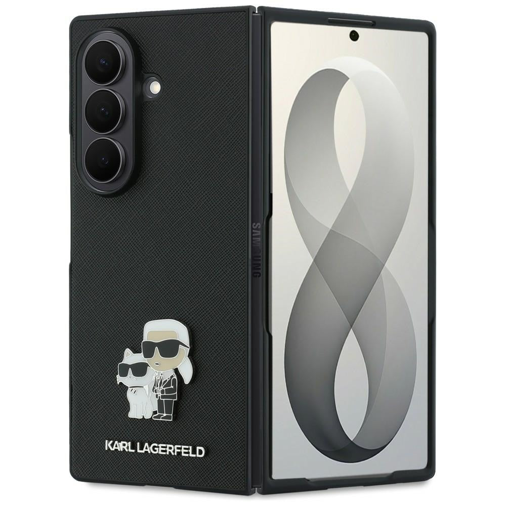 Coque pour Samsung Galaxy Z Fold8 Ultra F976, Karl Lagerfeld, Saffiano Karl & Choupette Épingle Métallique, Noire