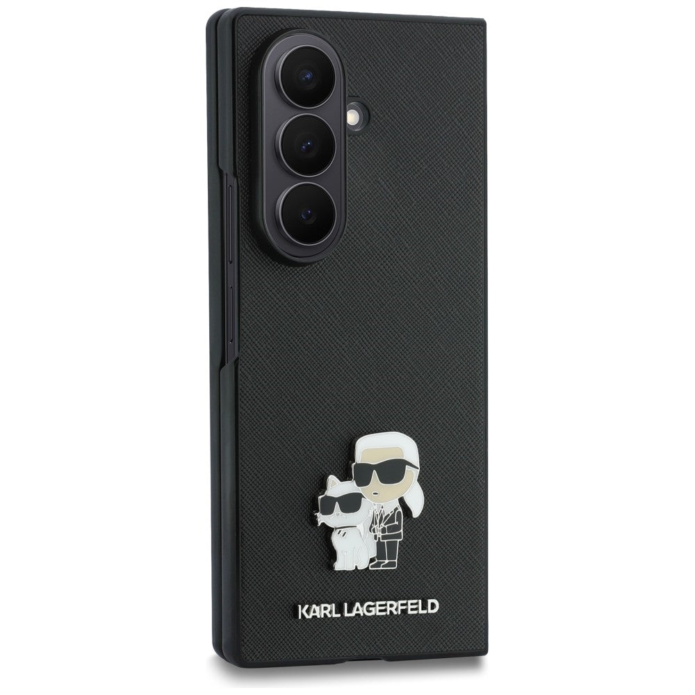 Coque pour Samsung Galaxy Z Fold8 Ultra F976, Karl Lagerfeld, Saffiano Karl & Choupette Épingle Métallique, Noire