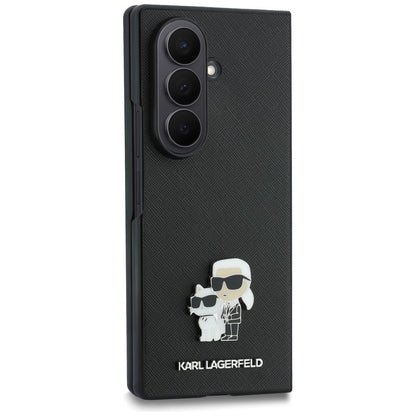Coque pour Samsung Galaxy Z Fold8 Ultra F976, Karl Lagerfeld, Saffiano Karl & Choupette Épingle Métallique, Noire