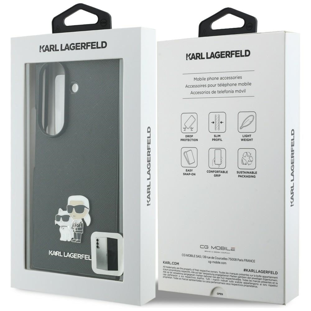 Coque pour Samsung Galaxy Z Fold8 Ultra F976, Karl Lagerfeld, Saffiano Karl & Choupette Épingle Métallique, Noire
