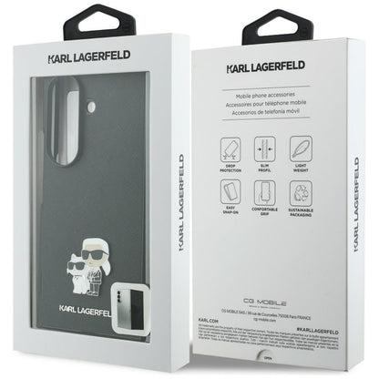 Coque pour Samsung Galaxy Z Fold8 Ultra F976, Karl Lagerfeld, Saffiano Karl & Choupette Épingle Métallique, Noire