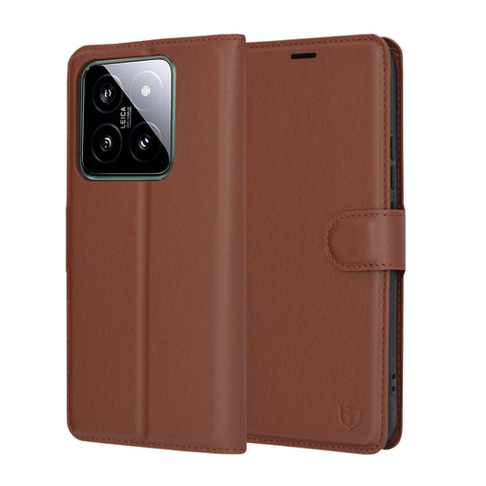 Hülle für Xiaomi 14, Techsuit, Leder-Folio, Braun