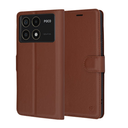 Hülle für Xiaomi Poco F6 Pro, Techsuit, Leder-Folio, Braun