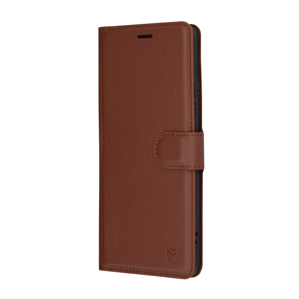 Hülle für Xiaomi Poco F6 Pro, Techsuit, Leder-Folio, Braun