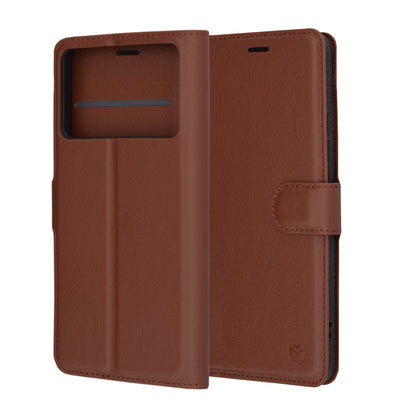 Hülle für Xiaomi Poco F6 Pro, Techsuit, Leder-Folio, Braun