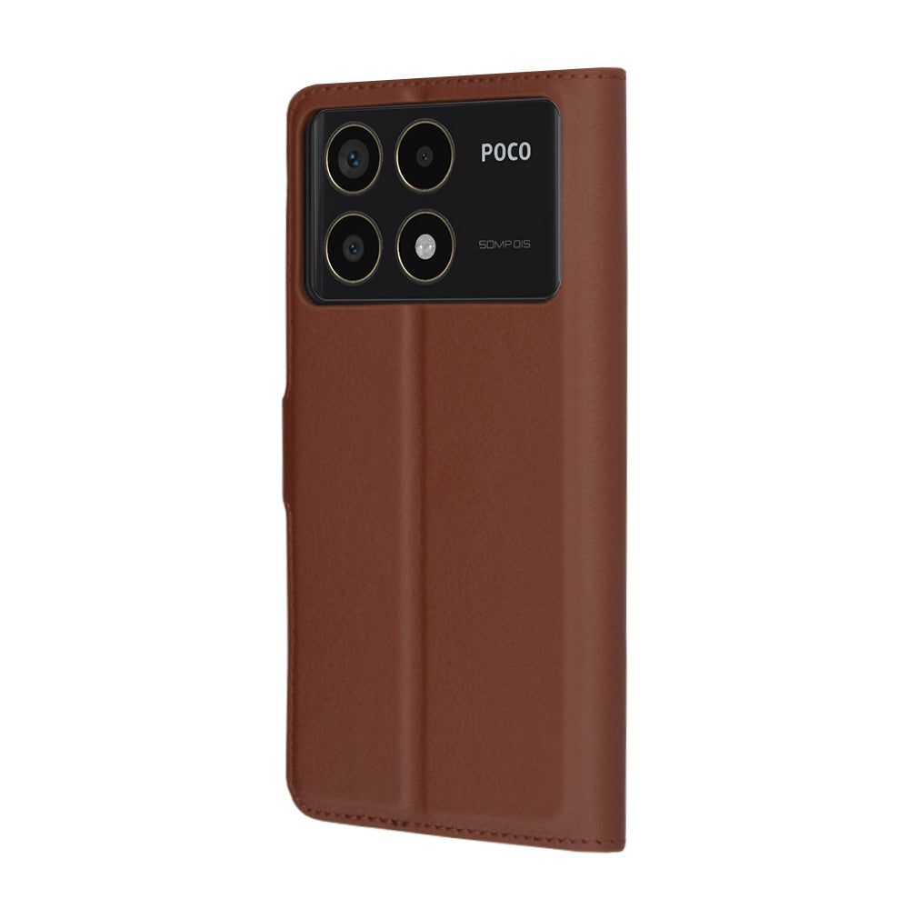 Hülle für Xiaomi Poco F6 Pro, Techsuit, Leder-Folio, Braun