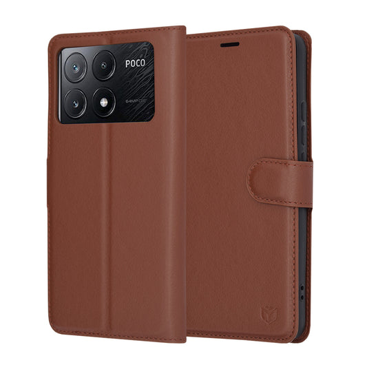 Coque pour Xiaomi Poco X6 Pro, Techsuit, Leather Folio, Marron