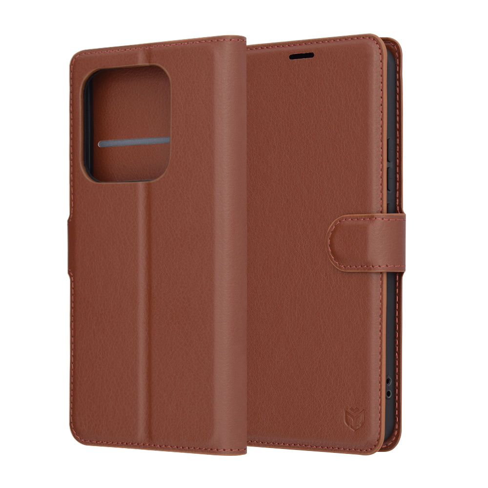 Custodia per Xiaomi Redmi Note 14 4G (Regionale), Techsuit, Leather Folio, Marrone