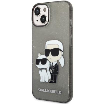 Custodia per Apple iPhone 14 Plus, Karl Lagerfeld, IML Glitter Karl and Choupette NFT, Nera