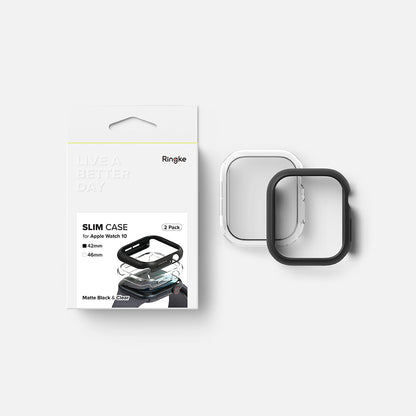 Coque Ringke Slim pour Apple Watch Series 10 / 11 46mm, Lot de 2 pièces, Noir Mat / Transparent