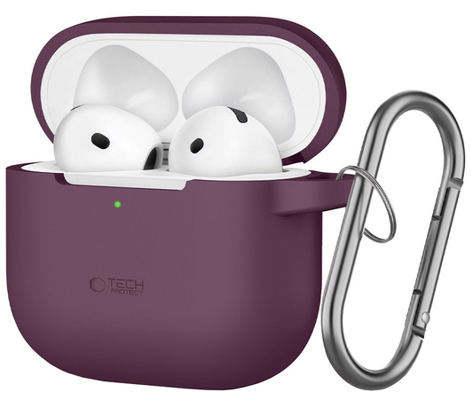 Étui Tech-Protect Silicone Hook pour Apple AirPods 4 / AirPods 5, bordeaux.