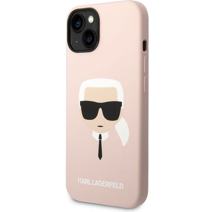 Étui pour Apple iPhone 14 Plus, Karl Lagerfeld, Silicone Tête de Karl, Rose.