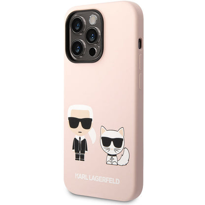 MagSafe Hülle für Apple iPhone 14 Pro Max, Karl Lagerfeld, Silikonkörper Karl & Choupette, Rosa