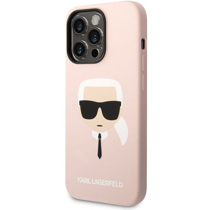 Custodia per Apple iPhone 14 Pro Max, Karl Lagerfeld, Silicone Karl's Head, Rosa
