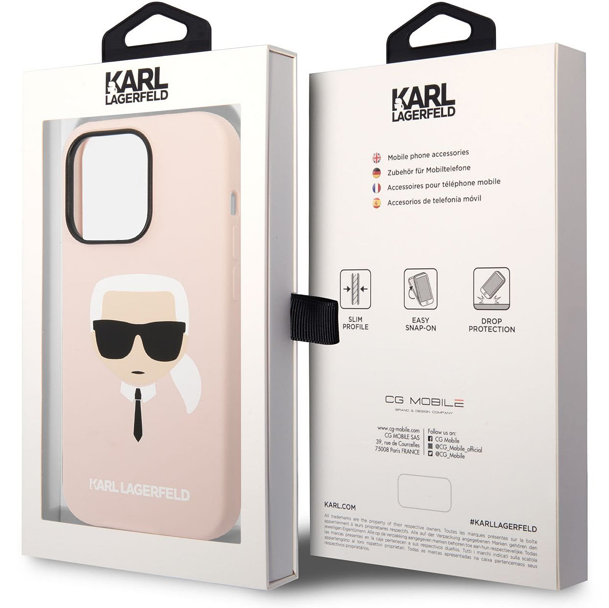 Custodia per Apple iPhone 14 Pro Max, Karl Lagerfeld, Silicone Karl's Head, Rosa