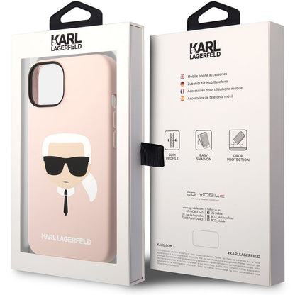 Étui pour Apple iPhone 14 Plus, Karl Lagerfeld, Silicone Tête de Karl, Rose.