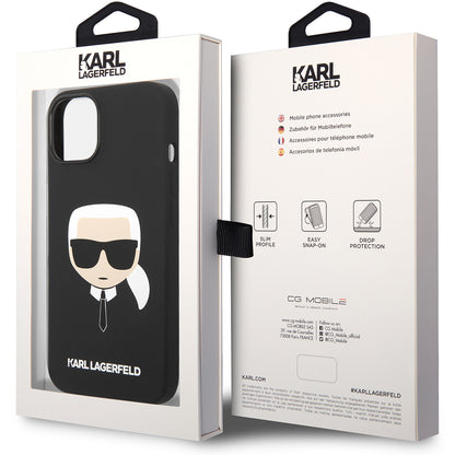 Étui pour Apple iPhone 14 Plus, Karl Lagerfeld, Silicone Tête de Karl, Noir