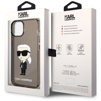 Custodia per Apple iPhone 14 Plus, Karl Lagerfeld, IML Ikonik NFT, Nera Trasparente