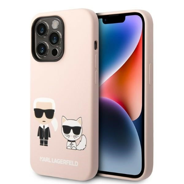 MagSafe Hülle für Apple iPhone 14 Pro Max, Karl Lagerfeld, Silikonkörper Karl & Choupette, Rosa