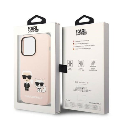 MagSafe Hülle für Apple iPhone 14 Pro Max, Karl Lagerfeld, Silikonkörper Karl & Choupette, Rosa