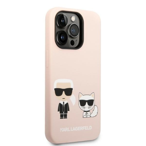 MagSafe Hülle für Apple iPhone 14 Pro Max, Karl Lagerfeld, Silikonkörper Karl & Choupette, Rosa