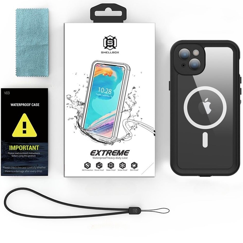 Wasserdichte MagSafe-Hülle für Apple iPhone 15 Plus, ShellBox, Schwarz