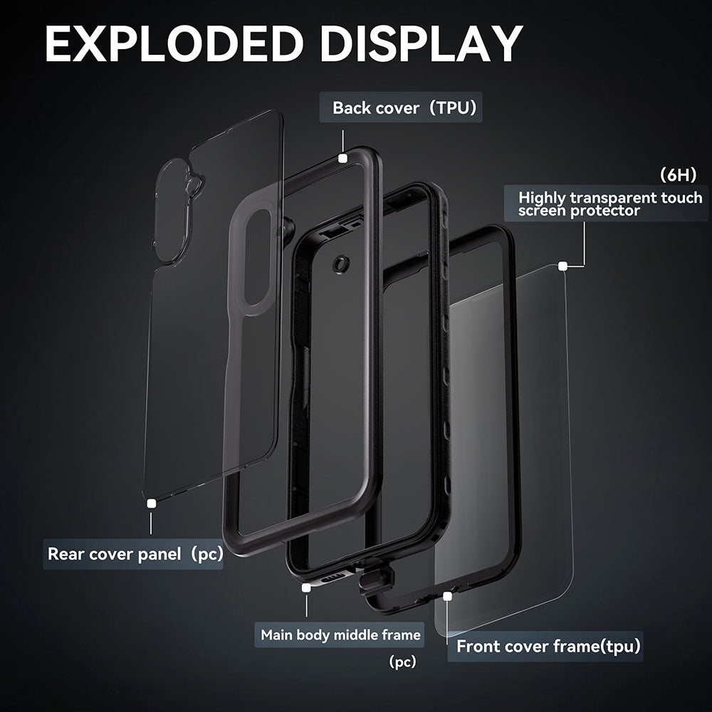 Custodia Waterproof per Samsung Galaxy A16 5G A166 / A16 4G A165, ShellBox, Nera