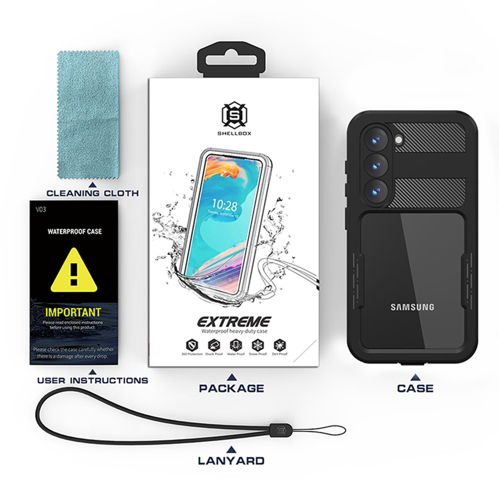 Custodia Waterproof per Samsung Galaxy S23 S911, ShellBox, Nera