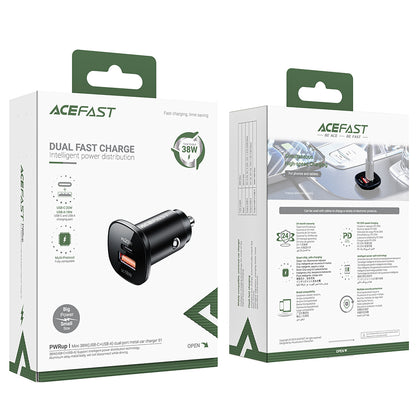 Auto-Ladegerät Acefast B1, 38W, 3A, 1 x USB-A - 1 x USB-C, Schwarz