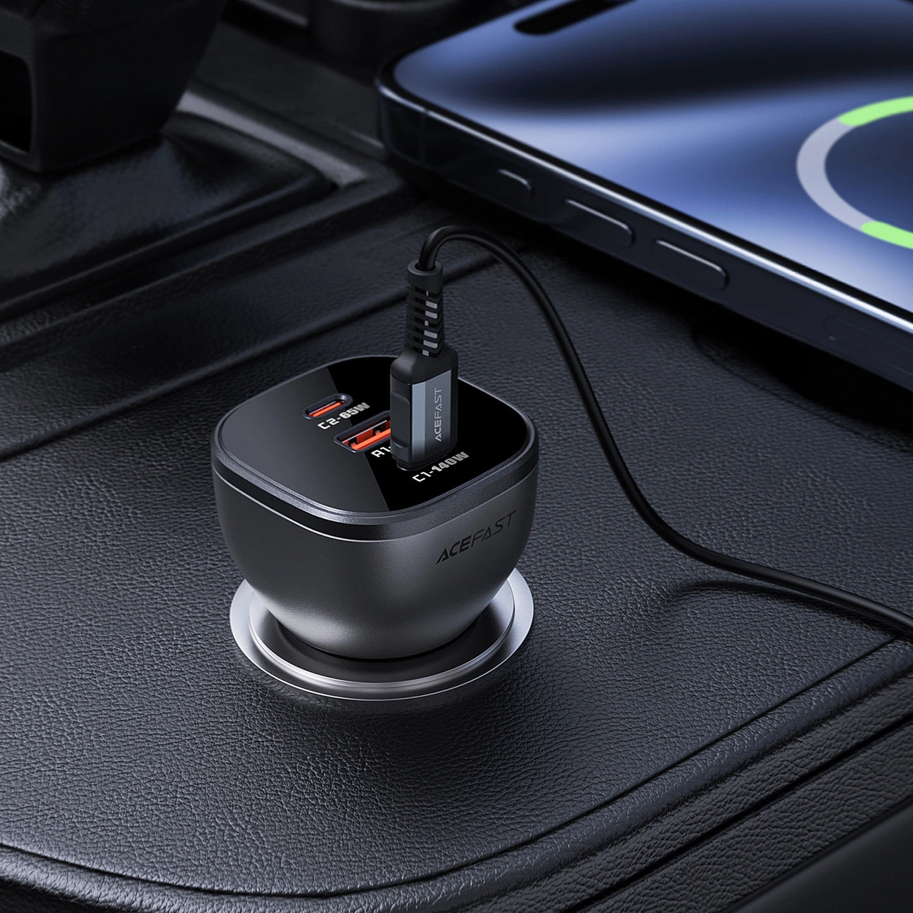 Chargeur de voiture Acefast B14, 165W, 5A, 1 x USB-A - 2 x USB-C, Noir