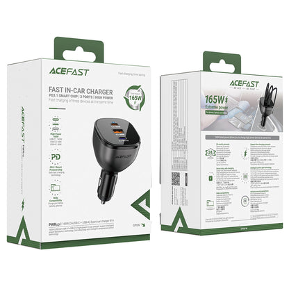 Chargeur de voiture Acefast B14, 165W, 5A, 1 x USB-A - 2 x USB-C, Noir
