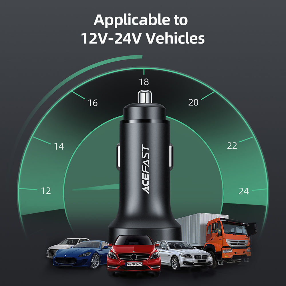 Chargeur de voiture Acefast B2, 72W, 3A, 2 x USB-C, Noir
