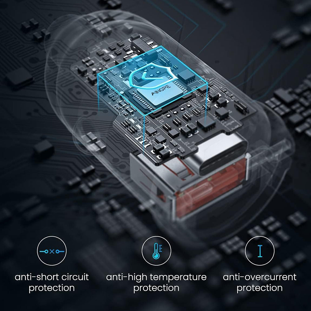 Caricabatterie Auto Ainope, 30W, 5A, 1 x USB-A - 1 x USB-C, Nero