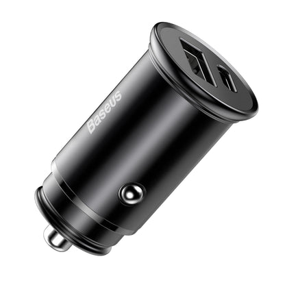 Chargeur Auto Baseus Circular Metal, 30W, 5A, 1 x USB-A - 1 x USB-C, Noir