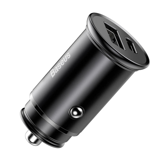 Auto-Ladegerät Baseus Circular Metal, 30W, 5A, 1 x USB-A - 1 x USB-C, Schwarz