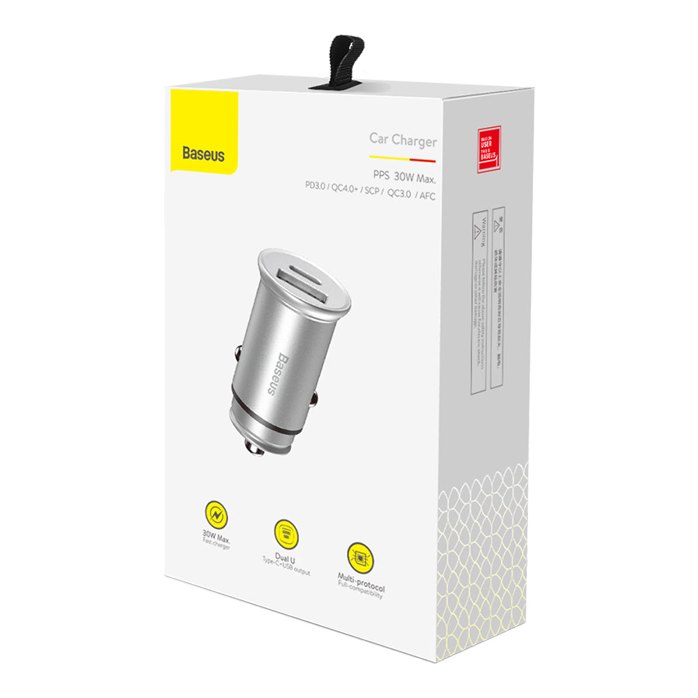 Auto-Ladegerät Baseus Circular Metal, 30W, 5A, 1 x USB-A - 1 x USB-C, Grau