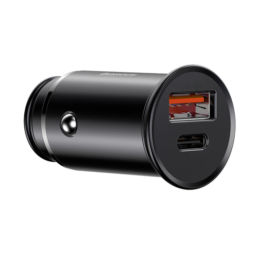 Auto-Ladegerät Baseus Circular Metal, 30W, 5A, 1 x USB-A - 1 x USB-C, Schwarz