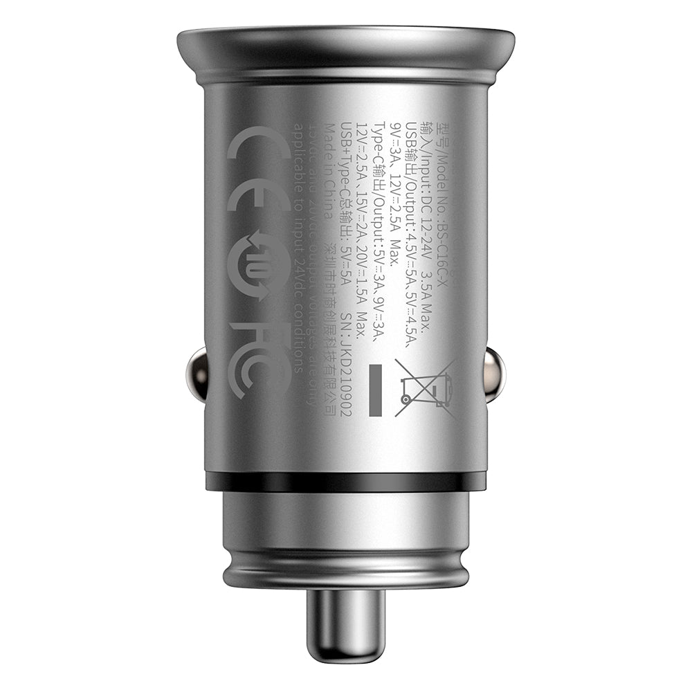 Auto-Ladegerät Baseus Circular Metal, 30W, 5A, 1 x USB-A - 1 x USB-C, Grau