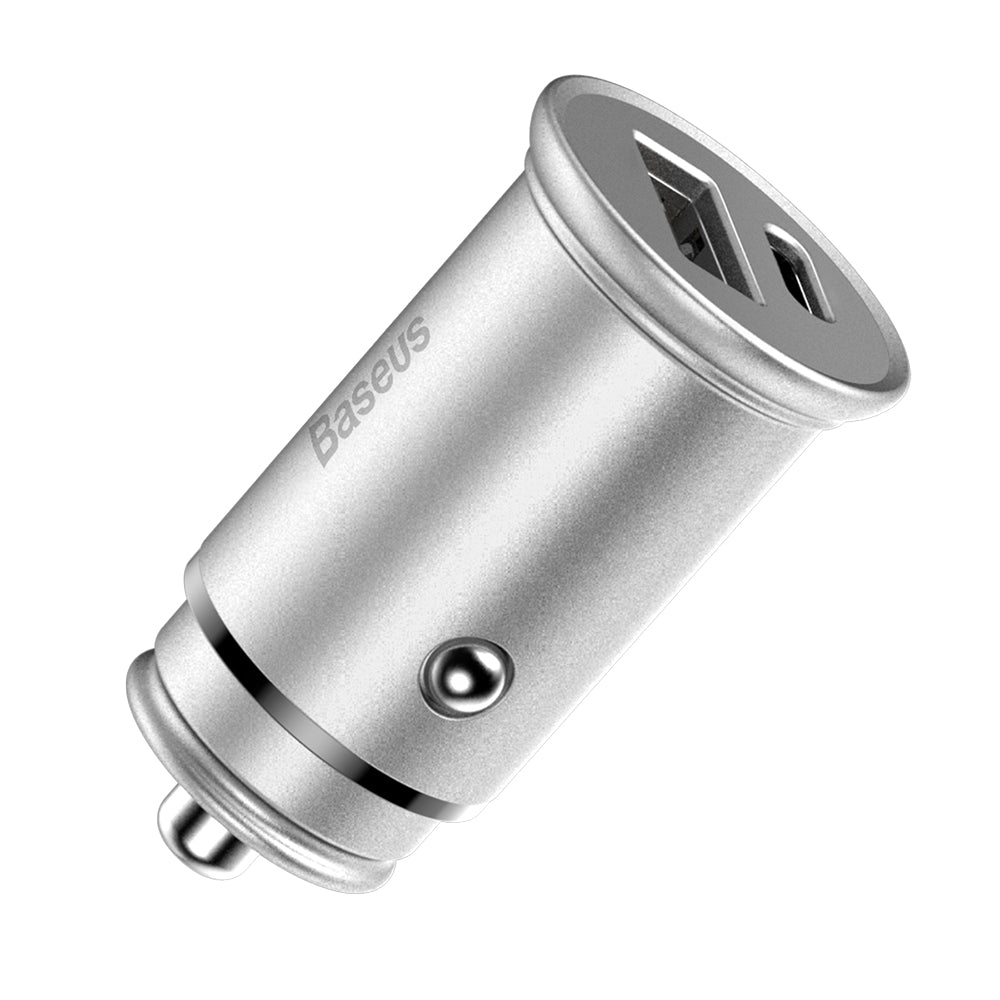 Auto-Ladegerät Baseus Circular Metal, 30W, 5A, 1 x USB-A - 1 x USB-C, Grau