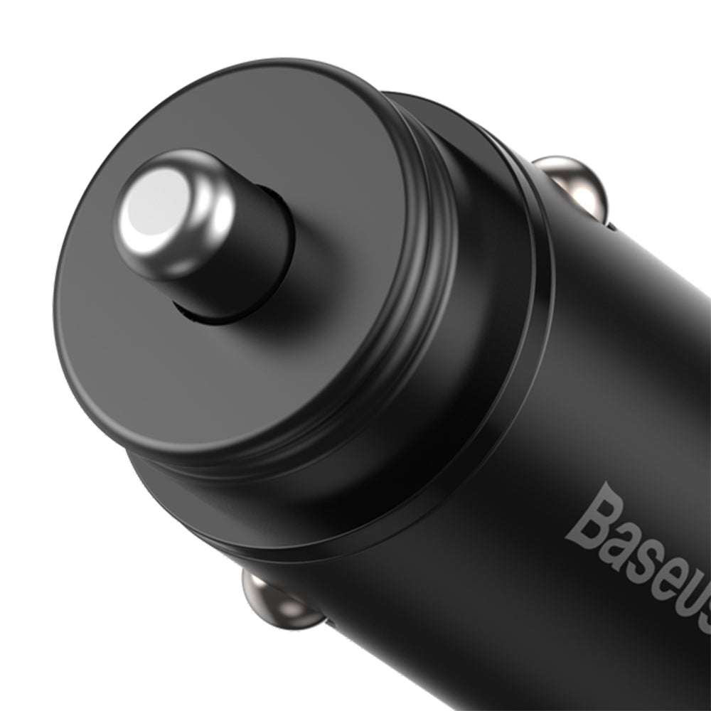 Chargeur Auto Baseus Circular Metal, 30W, 5A, 1 x USB-A - 1 x USB-C, Noir