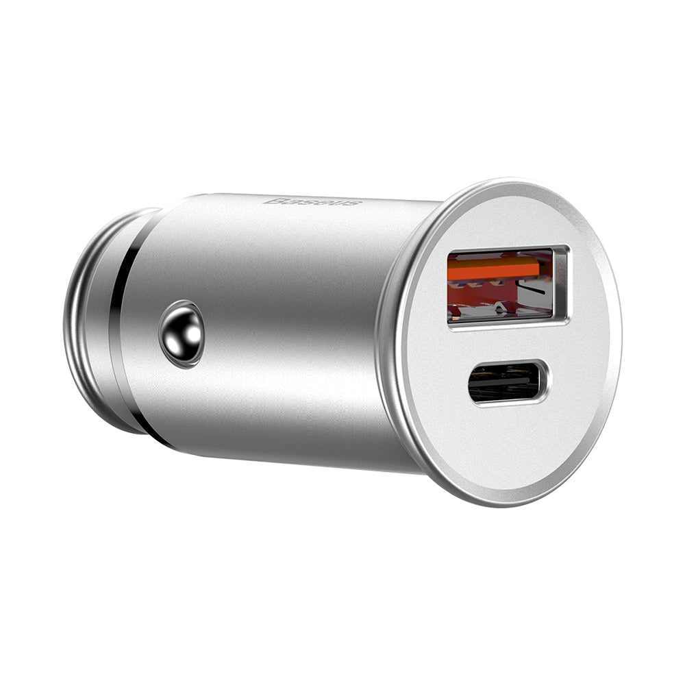 Auto-Ladegerät Baseus Circular Metal, 30W, 5A, 1 x USB-A - 1 x USB-C, Grau